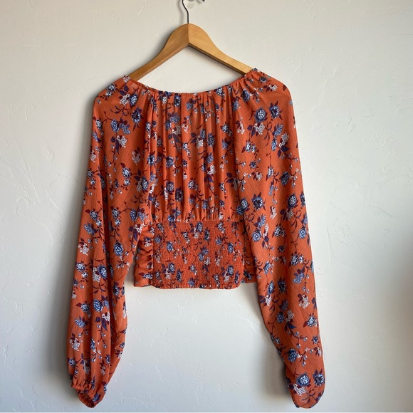 Free People Final Rose Deep V-Neck Balloon Sleeve Ruched Top Size XS - Picture 5 of 8